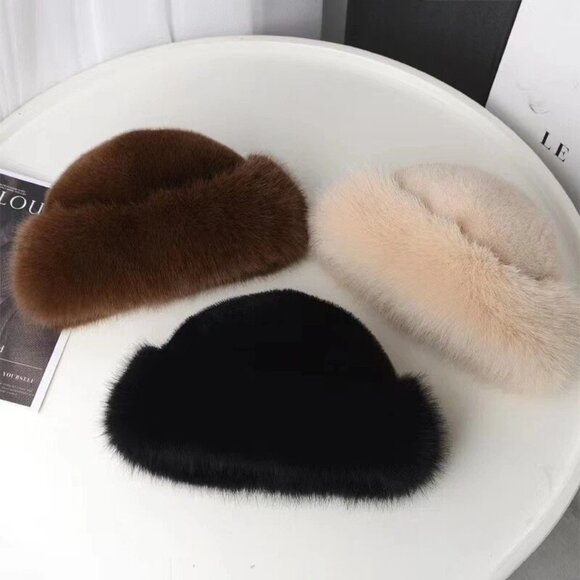 2/$30 Faux Fur Mink Champagne Beige OS Hat Brimless Plush Fluffy Skiing Warm - Picture 4 of 7